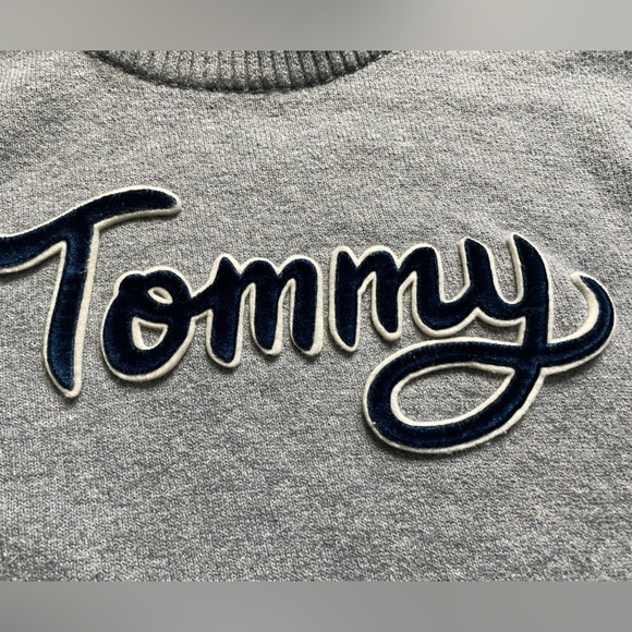 TOMMY HILFIGER pullover crew sweater Velvet logo Y2K streetwear sz L wool cotton - Picture 6 of 13